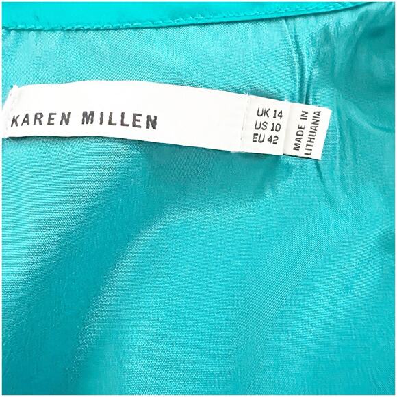 Karen Millen Satin Skater Dress Size 10 Fit & Flare Teal Blue Party Cocktail - Picture 10 of 10